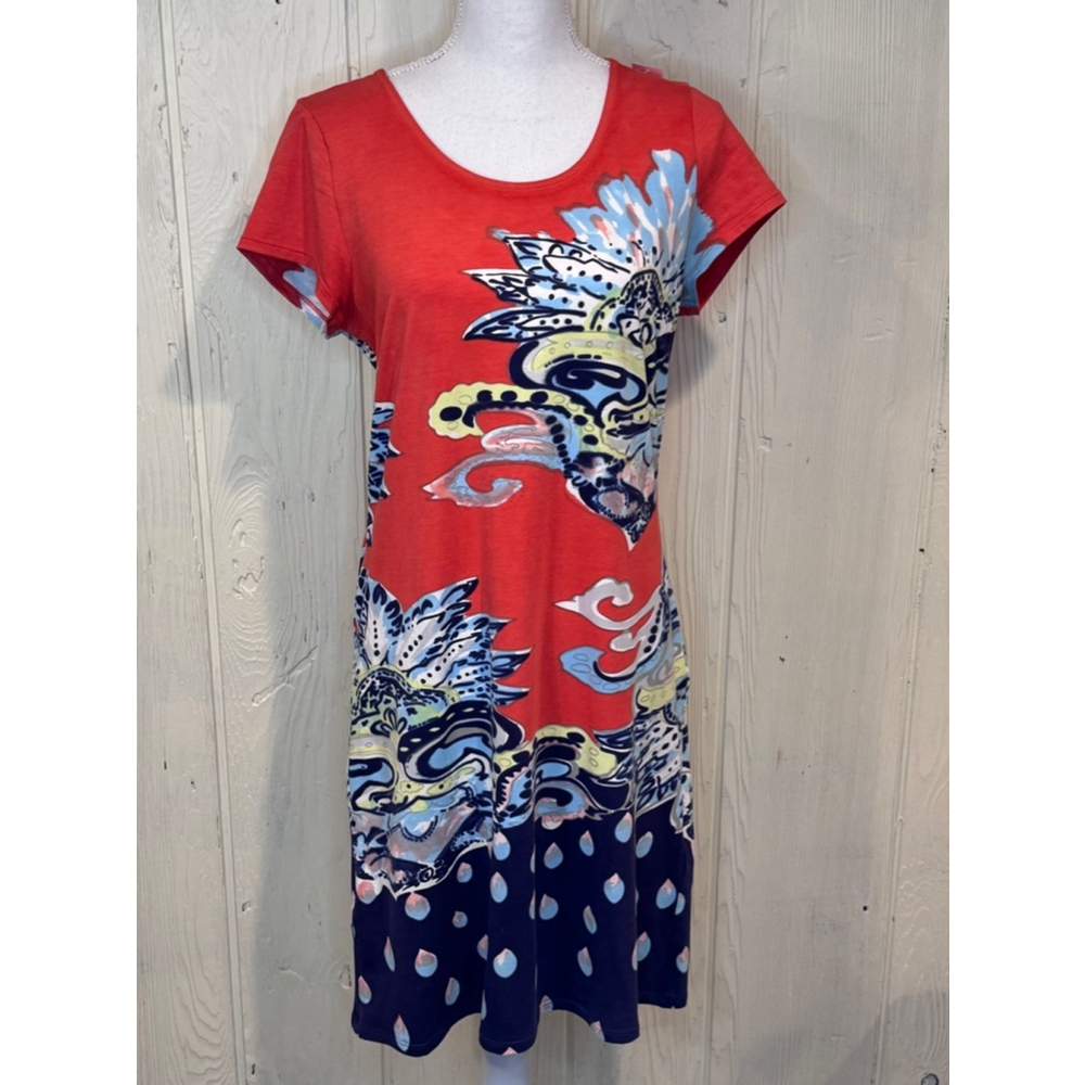 Krimson Klover Red Floral Paisley T-shirt Dress Medium Short Sleeve